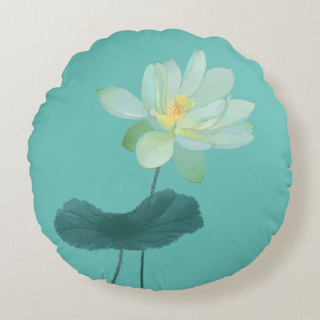 Grönt Lotus Flower Asian Inspired Dekorativ kudde (Framsidan)