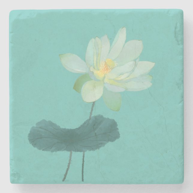 Grönt Lotus Flower Asian Inspired Stenunderlägg (Framsidan)