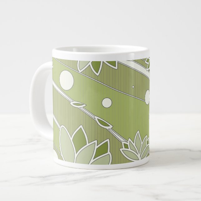 Grönt Lotus Flowers på Olive Rand Jumbo Mugg (Framsida vänster)