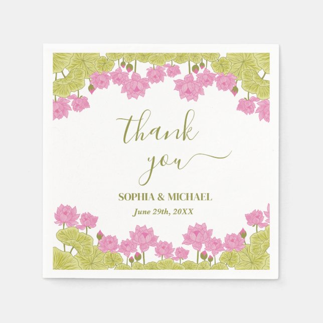 Grönt Lotus Lily Flowers Bröllop Indian Pappersservett (Framsidan)