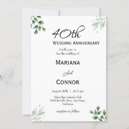 Grönt Löv 40:e Bröllop-årsdagen Inbjudningar