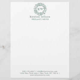 Grönt löv andedräkt | Monogram Letterhead Brevhuvud