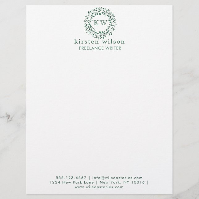 Grönt löv andedräkt | Monogram Letterhead Brevhuvud (Framsida)