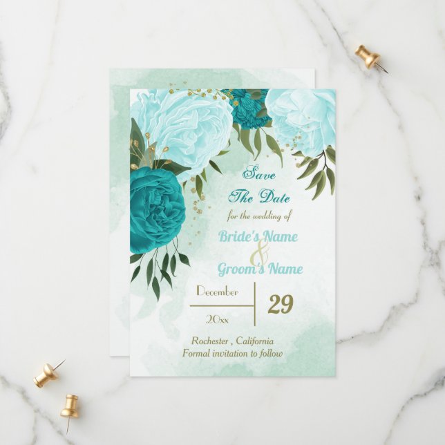 grönt löv av turkos spara datumet (Fram/Back In Situ)