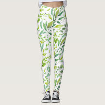Grönt Löv & Berries Watercolor Leggings