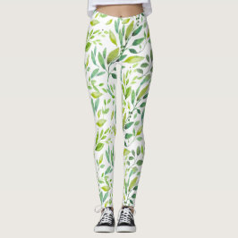 Grönt Löv & Berries Watercolor Leggings
