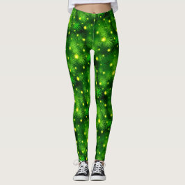 Grönt Löv Botaniska Foliage Julgran Roligt Leggings