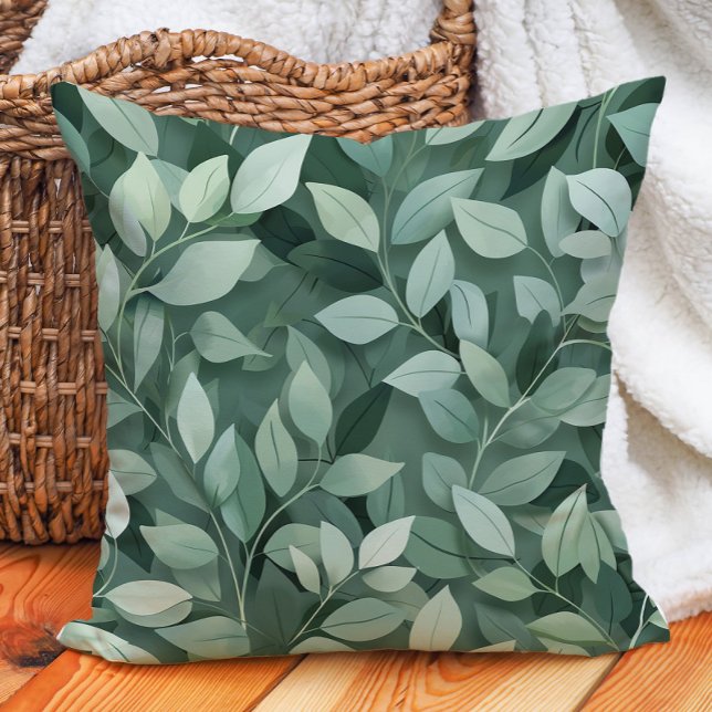 Grönt Löv botaniska naturkräftor Kudde (Green Leaves Botanical Greenery Nature Decor Throw Pillow)