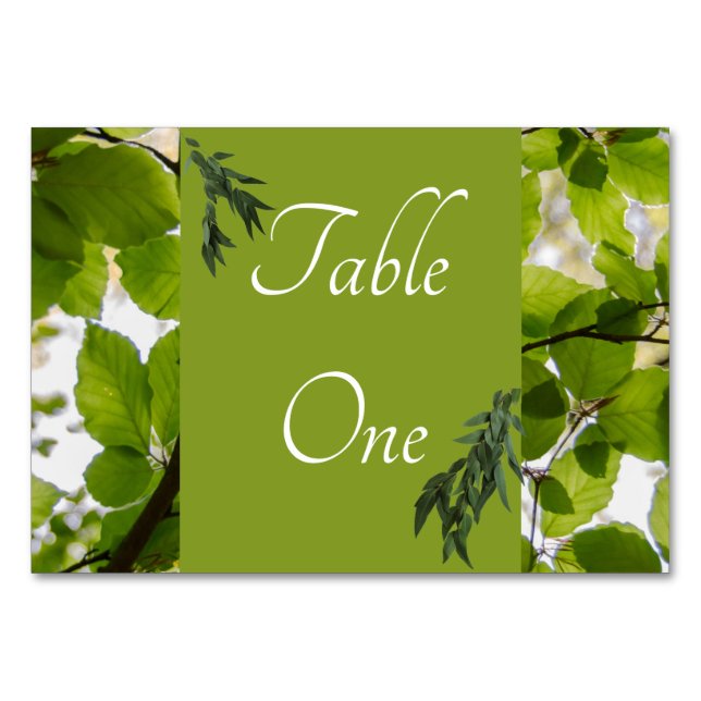 Grönt Löv Bröllop Bordsnumren Vågrät Bordsnummer (Framsidan)