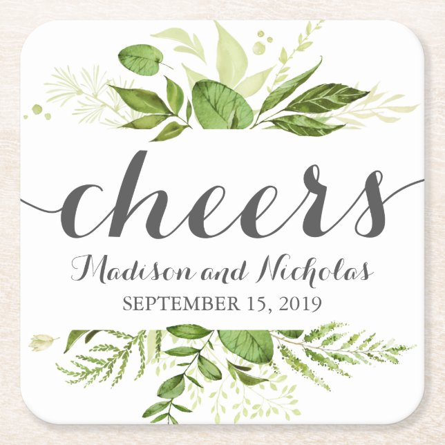 Grönt Löv Bröllop Pappra Underlägg, Rustic Greener Underlägg Papper Kvadrat (Framsidan)
