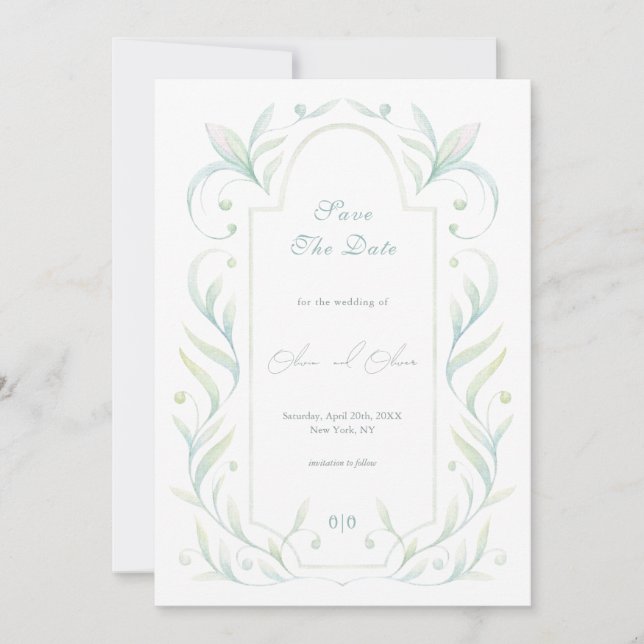 Grönt Löv Bröllop spara datum Inbjudningar (Framsida)