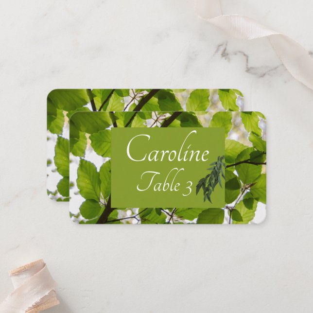Grönt Löv Bröllop standardplatskort Placeringskort (Fram/Back In Situ)