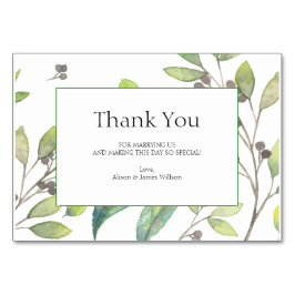 Grönt löv bröllop tackkort bordsnummer