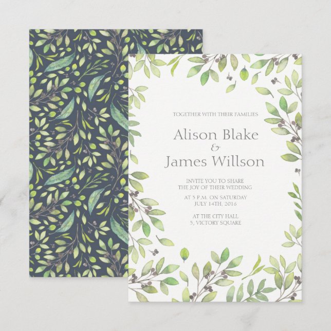 Grönt löv bröllopsinbjudan inbjudningar (Fram/baksida)