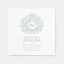 Grönt löv cirkel monogram art bröllop anpassningsb pappersservett