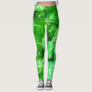 Grönt löv den tropiska bladdjungeln Handflatan Löv Leggings