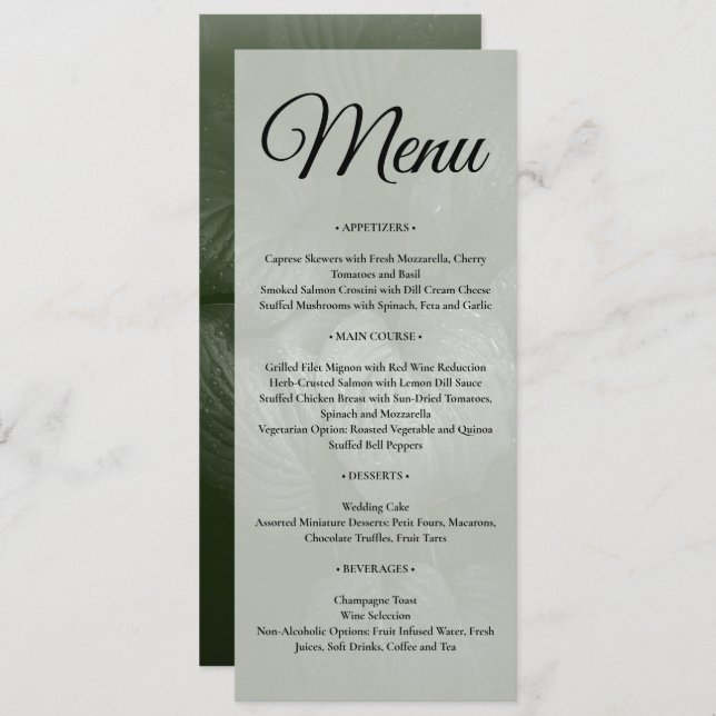 Grönt löv elegant Greenery vår bröllop Meny (Fram/baksida)