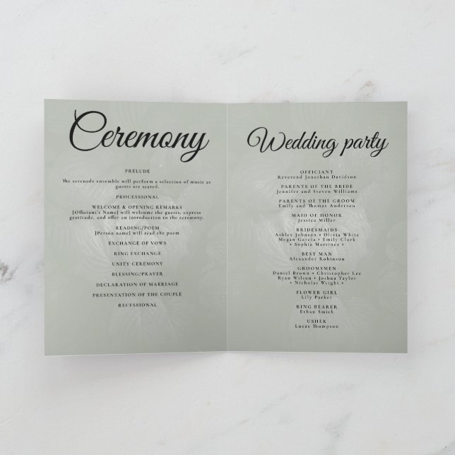 Grönt löv elegant Greenery vår bröllop Program (Inuti)