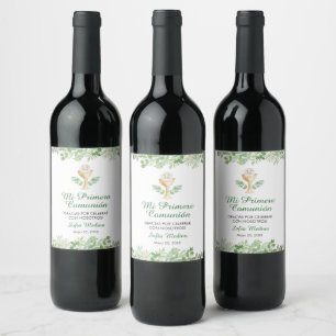 Grönt Löv First Heliga Communion Spain Vino Vinflaska Etikett