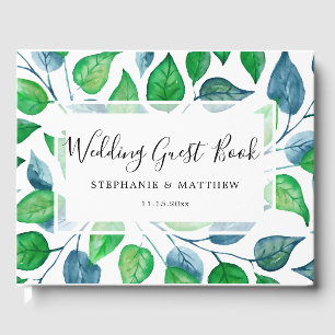 Grönt Löv Foliage Watercolor Paweated Bröllop Gästböcker