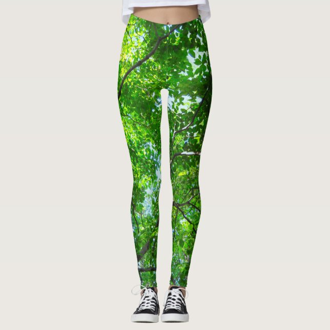 Grönt Löv, Grenar och Blå himmel Leggings (Framsida)