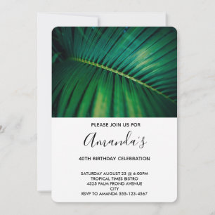 Grönt Löv Handflatan Frond Closeup Photo Birthday Inbjudningar