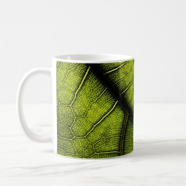 Grönt löv i nära fotografi kaffemugg (Vänster)