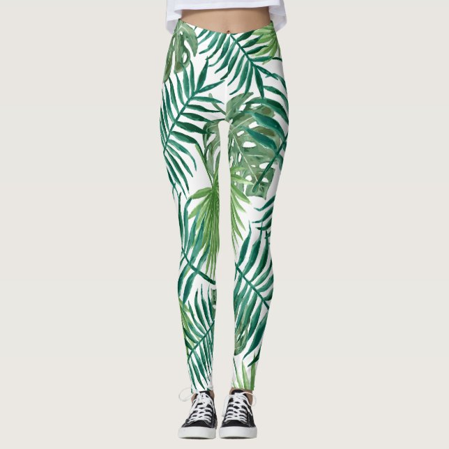 Grönt Löv Jungle Stil Leggings (Framsida)