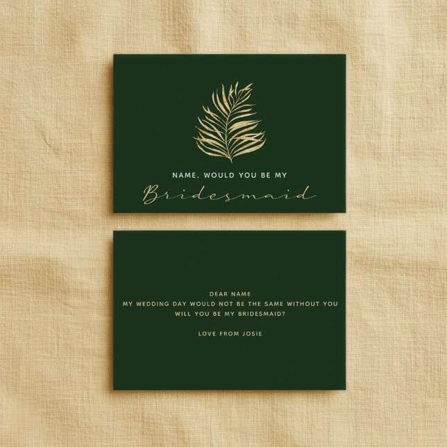 Grönt löv, kommer du att bli min bridesmaid? inbjudningar (Gold fern leaf, Green Will You Be My Bridesmaid Invitation)
