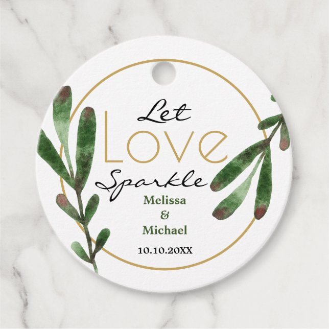 Grönt Löv: Låt Kärlek Gnistra Bröllop Tack Gåvor Etiketter (Framsida)