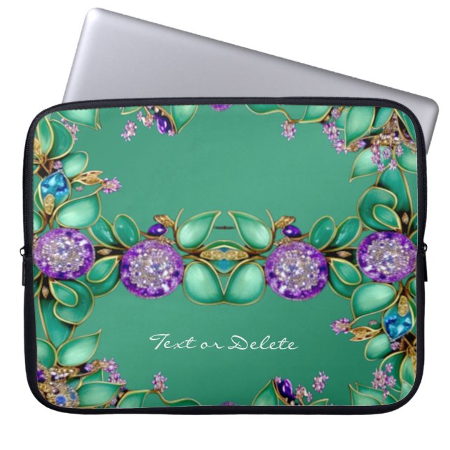 Grönt Löv Lila Gemstones Laptop sleeve (Framsidan)
