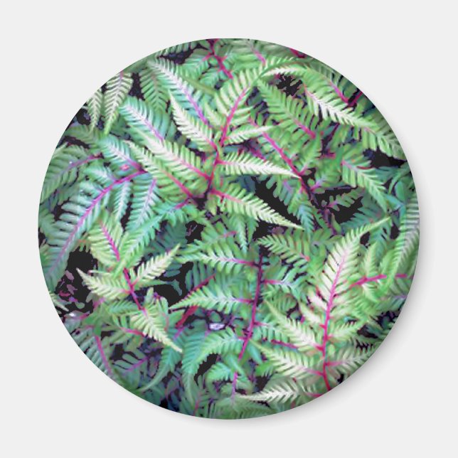 GRÖNT LÖV, LILA STEMS by SHARON SHARPE mugg Magnet (Framsidan)