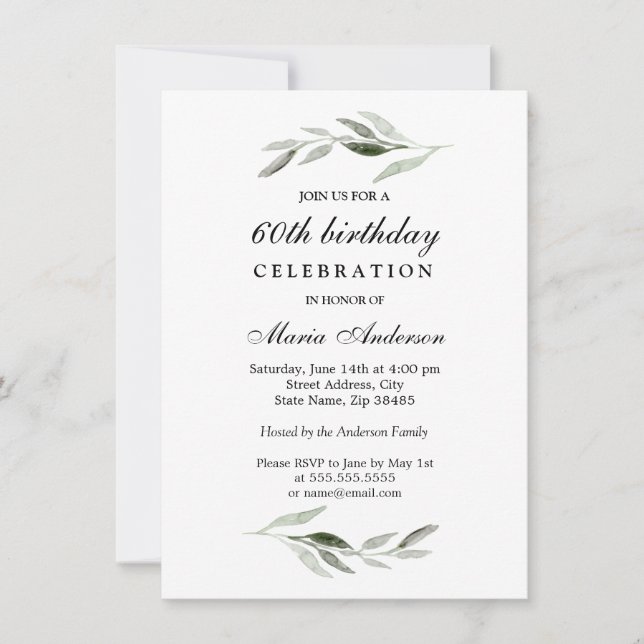 Grönt Löv Manar eller kvinnor 60:e Födelsedagsfest Inbjudningar (Framsida)