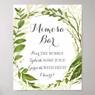 Grönt Löv Mimosa Pub Sign, Rustic Greenery Poster