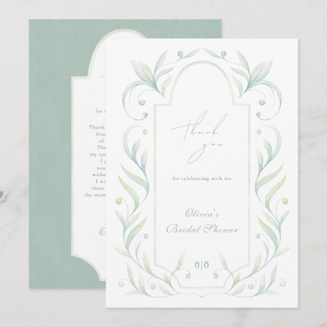 Grönt Löv Möhippa - tackkort Inbjudningar (Fram/baksida)