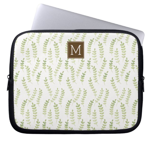 Grönt Löv Monogrammed Laptop Fodral (Framsidan)