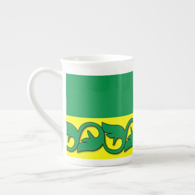 Grönt löv mönster benporslin mugg (Vänster)