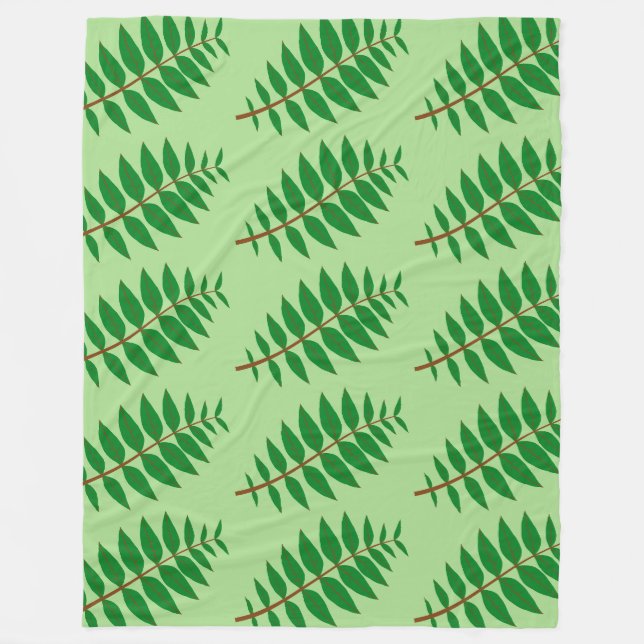 Grönt Löv Mönster Fleecefilt (Framsidan)