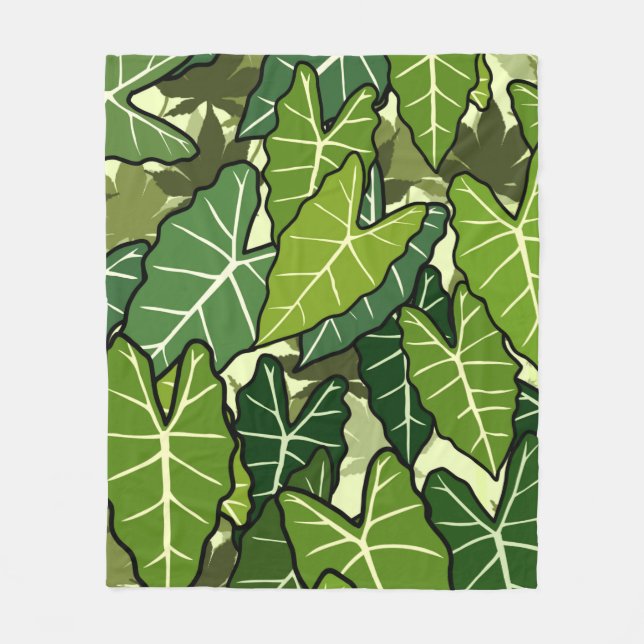Grönt Löv Mönster Fleecefilt (Framsidan)