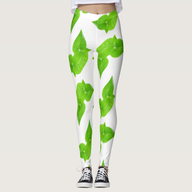 Grönt löv mönster leggings (Framsida)