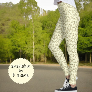Grönt Löv Mönster på bakgrunden för pastellGult Leggings
