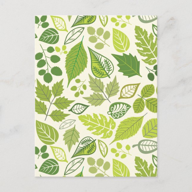 Grönt Löv Mönster Vykort (Framsida)