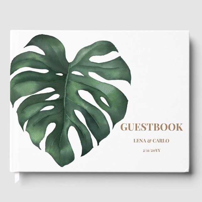 Grönt Löv Monstera Bröllop Guest Bok (Framsida)