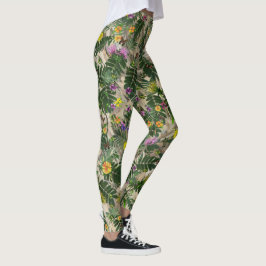 Grönt Löv och Blommigt Leggings
