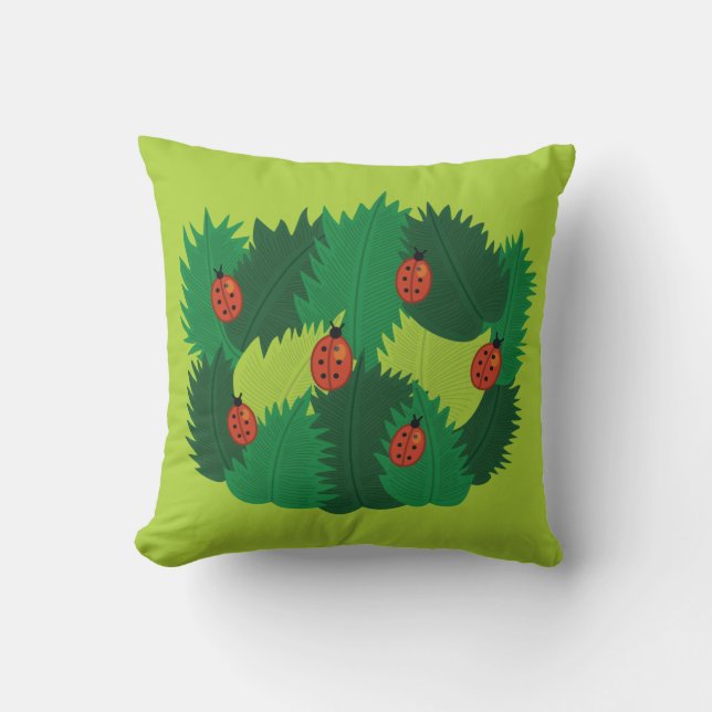 Grönt Löv och ladybuggar under våren Kudde (Framsida)