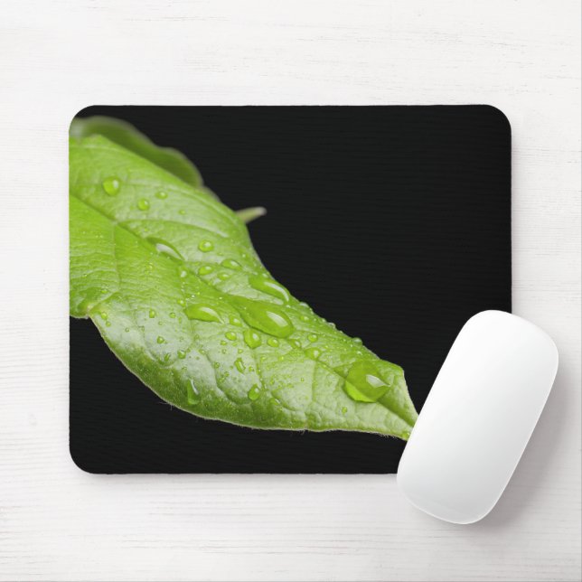 Grönt Löv och Raindrops Mousepad Musmatta (Med mus)