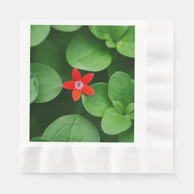 Grönt Löv och rödblomma Pappersservett (Framsidan)