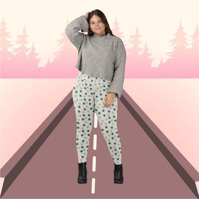 Grönt Löv på beige-bakgrunden Mönster Leggings (Skapare uppladdad)