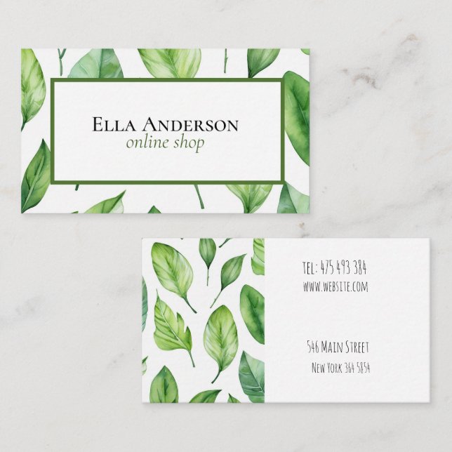 grönt löv plant visitkort (Fram/baksida)