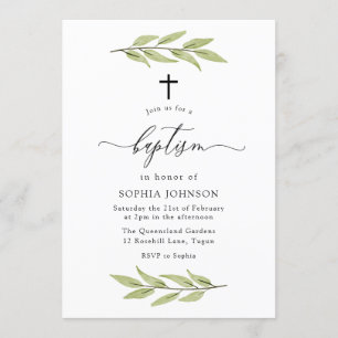 Grönt Löv Pojke eller flicka baptism Inbjudningar